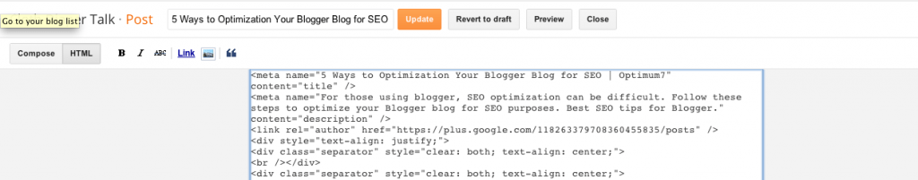 meta data for individual blog posts on blogger