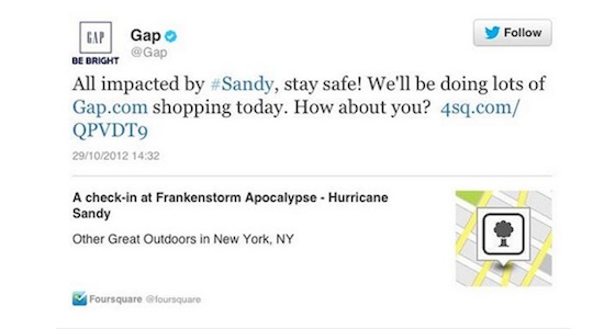 gap hurricane sandy tweet
