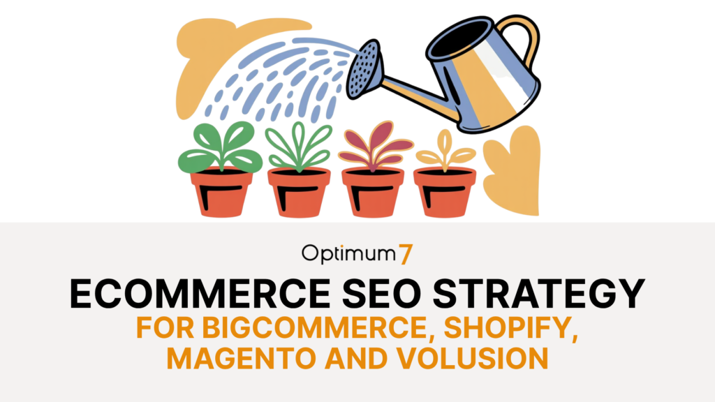 ecommerce-seo | Digital Marketing and eCommerce Development Company Illustration of a watering can watering four small potted plants, symbolizing growth and nurturing.