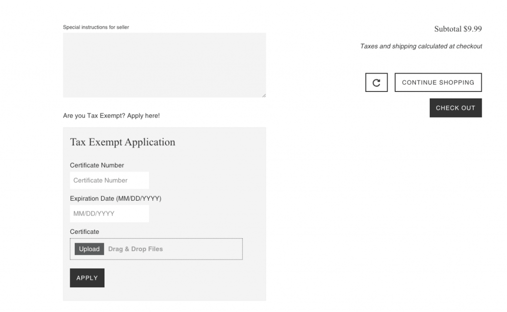 tax exemption custom functionality