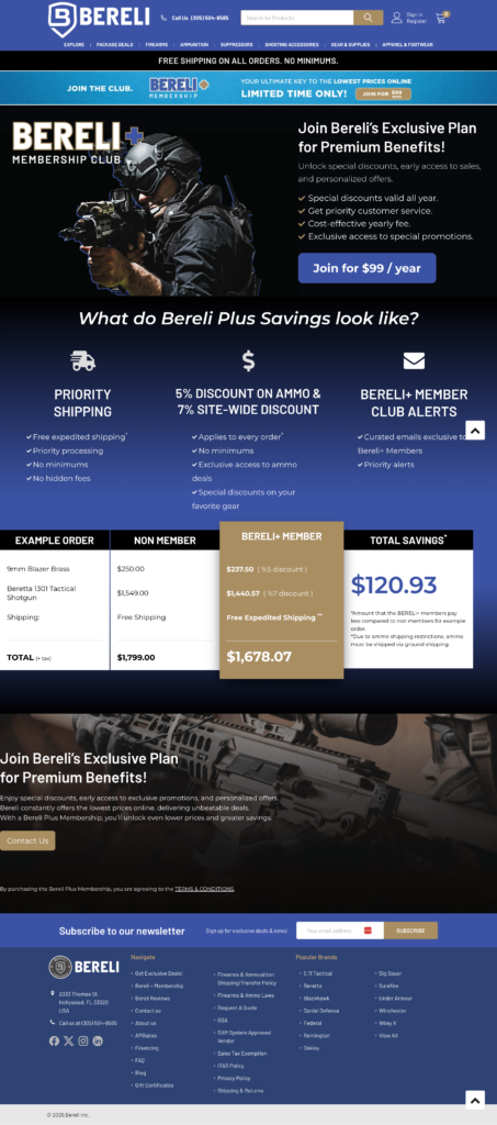 Bereli.com homepage with membership benefits.