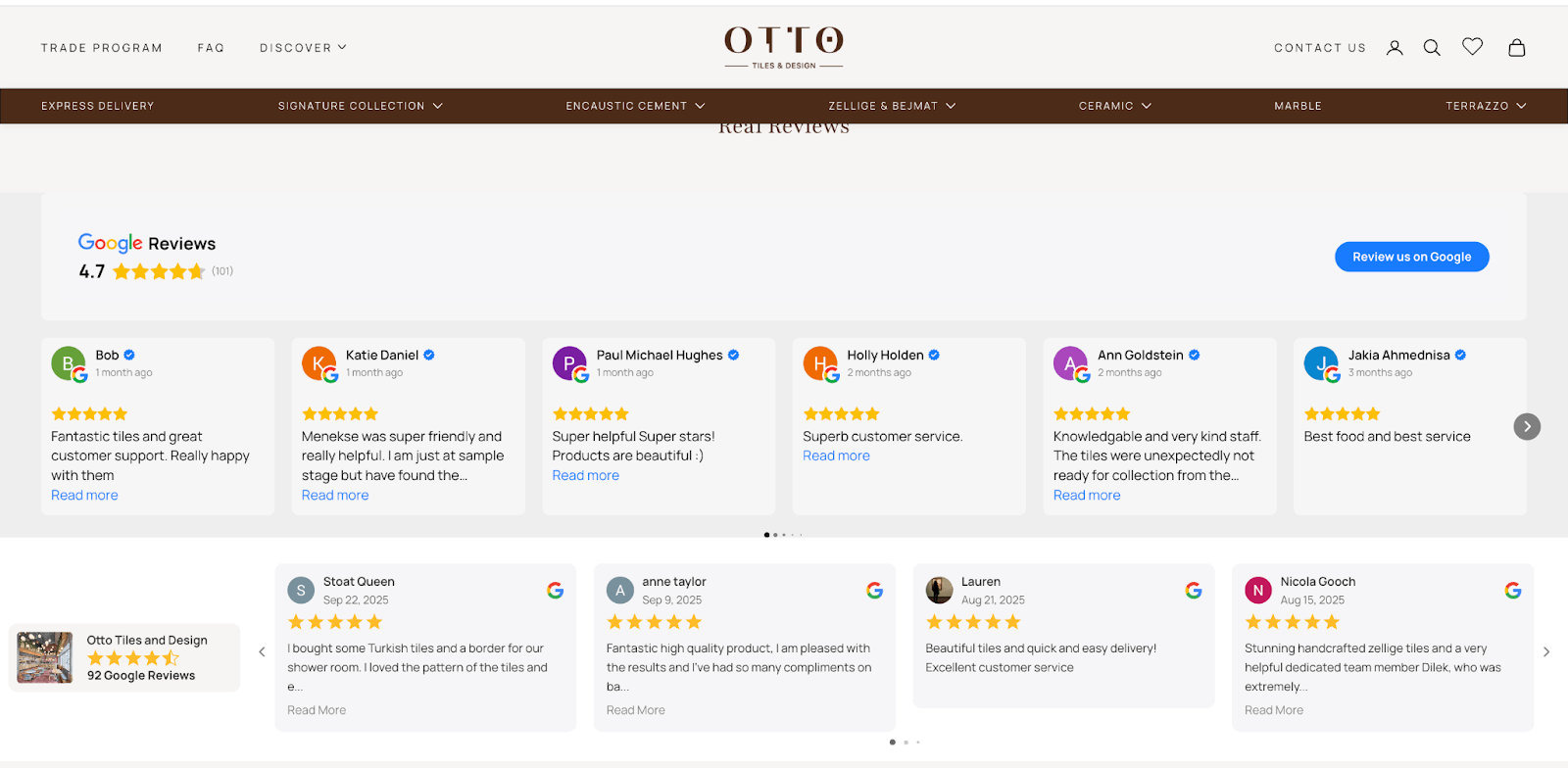 Otto Tiles third-party review integration