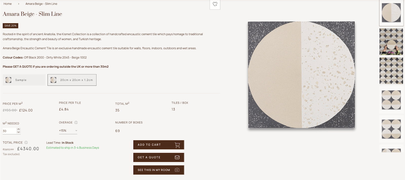 Otto Tiles product calculation feature