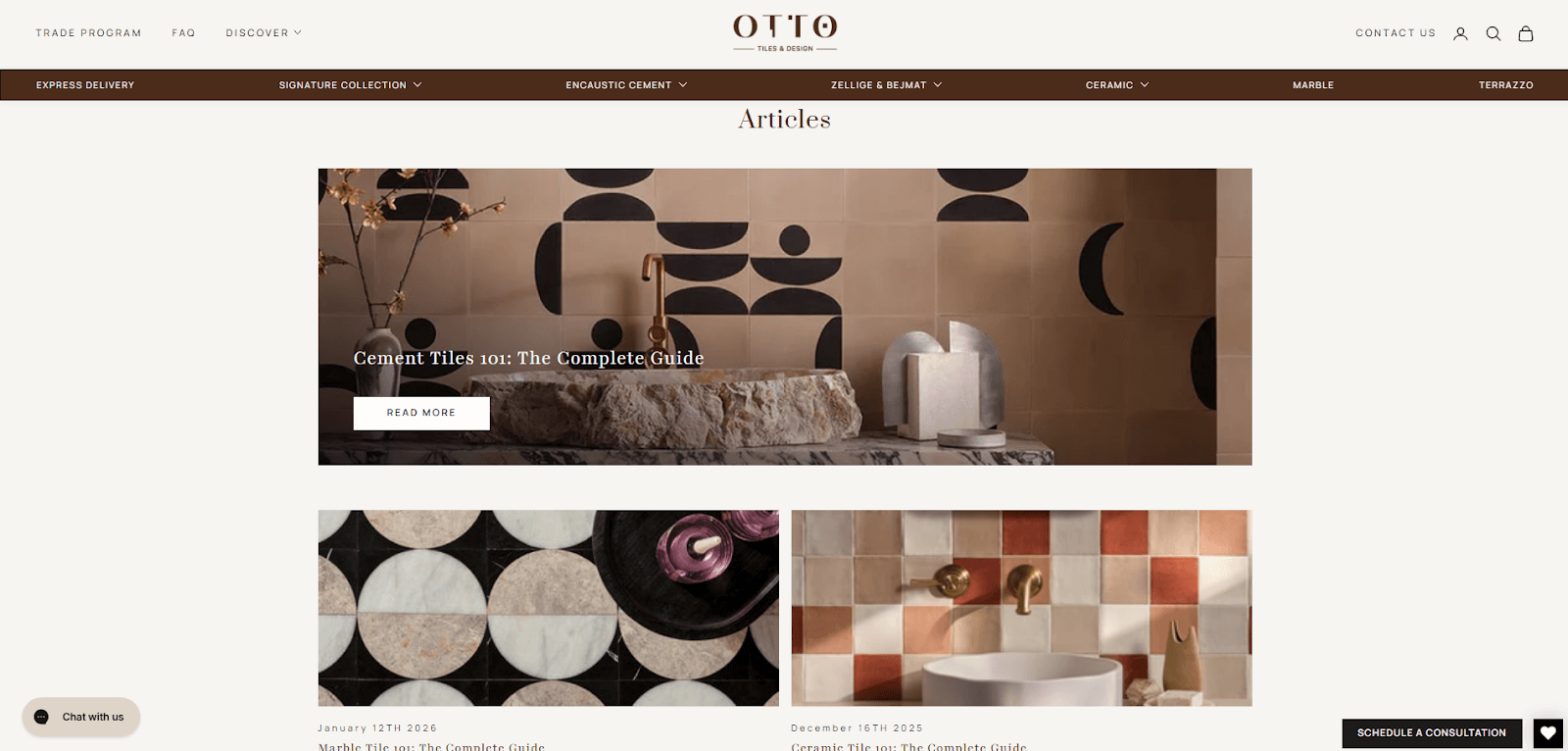 Otto Tiles migrated content page on Shopify