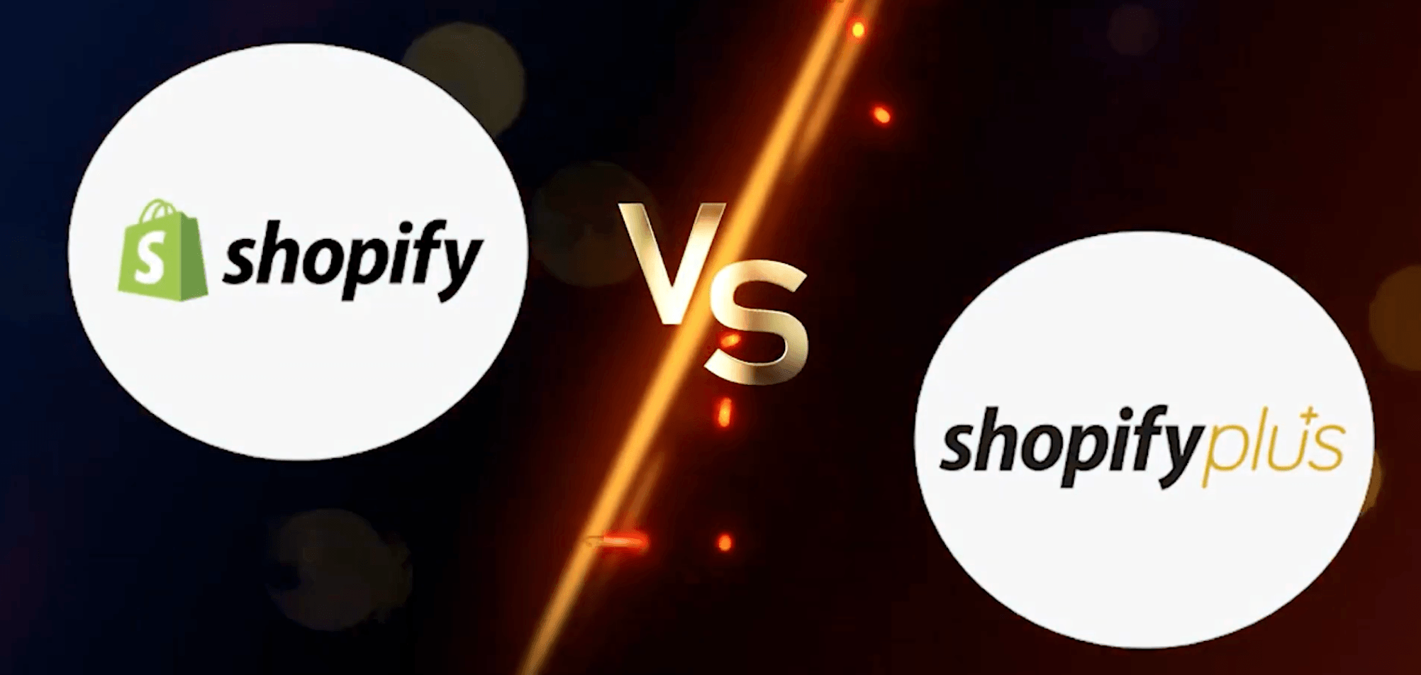 Shopify and Shopify Plus logos facing each other in a versus comparison graphic
