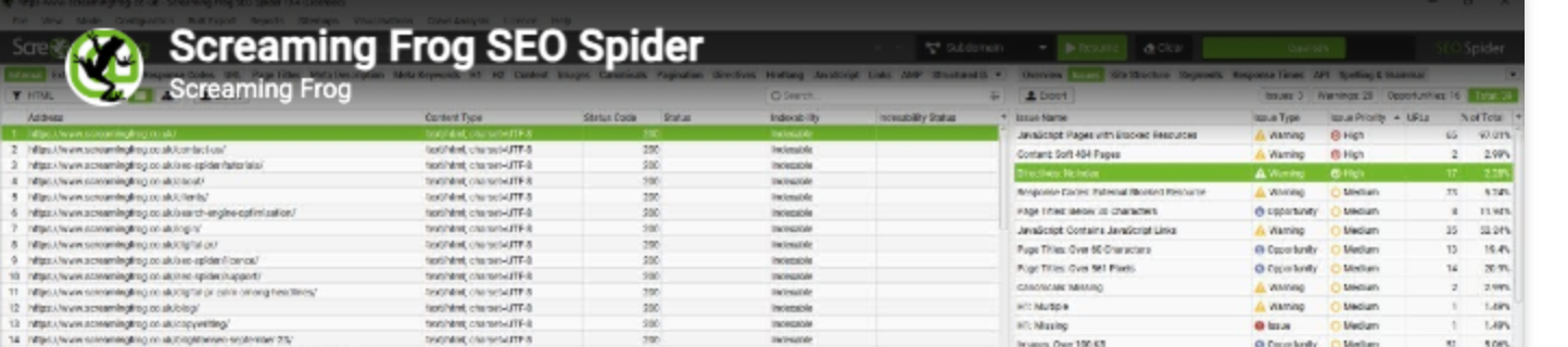 Screaming Frog crawl results listing old store URLs with their response codes and redirect destinations before launch