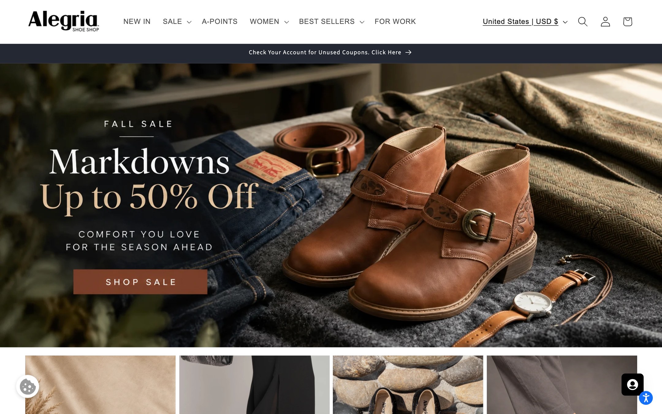 Alegria Shoe Shop storefront, migrated to Shopify