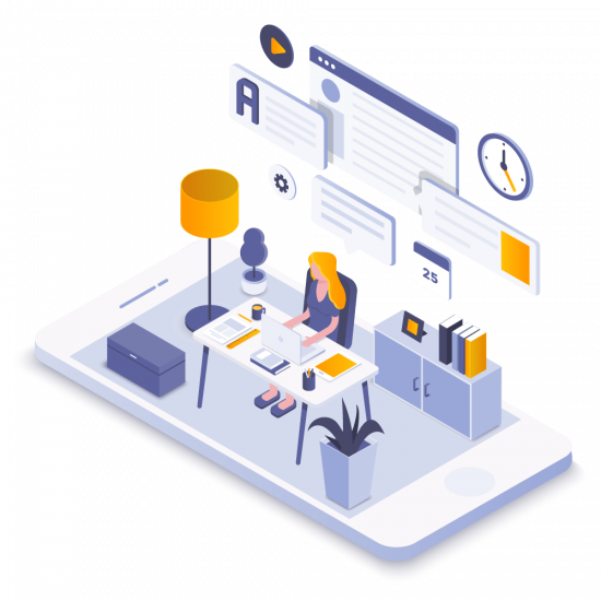 hire-a-marketing-agency illustration of a business woman working